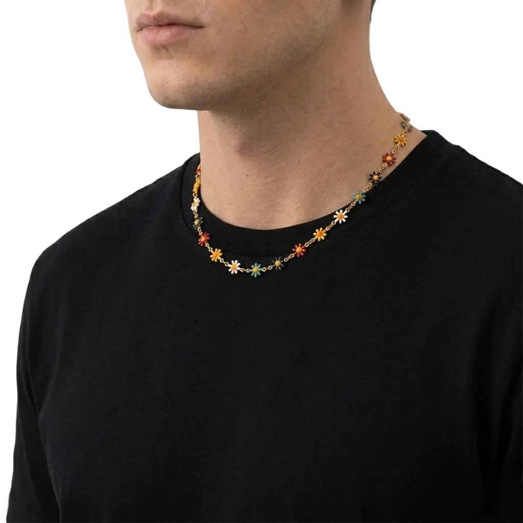 Unisex patchwork daisy collarbone chain necklace