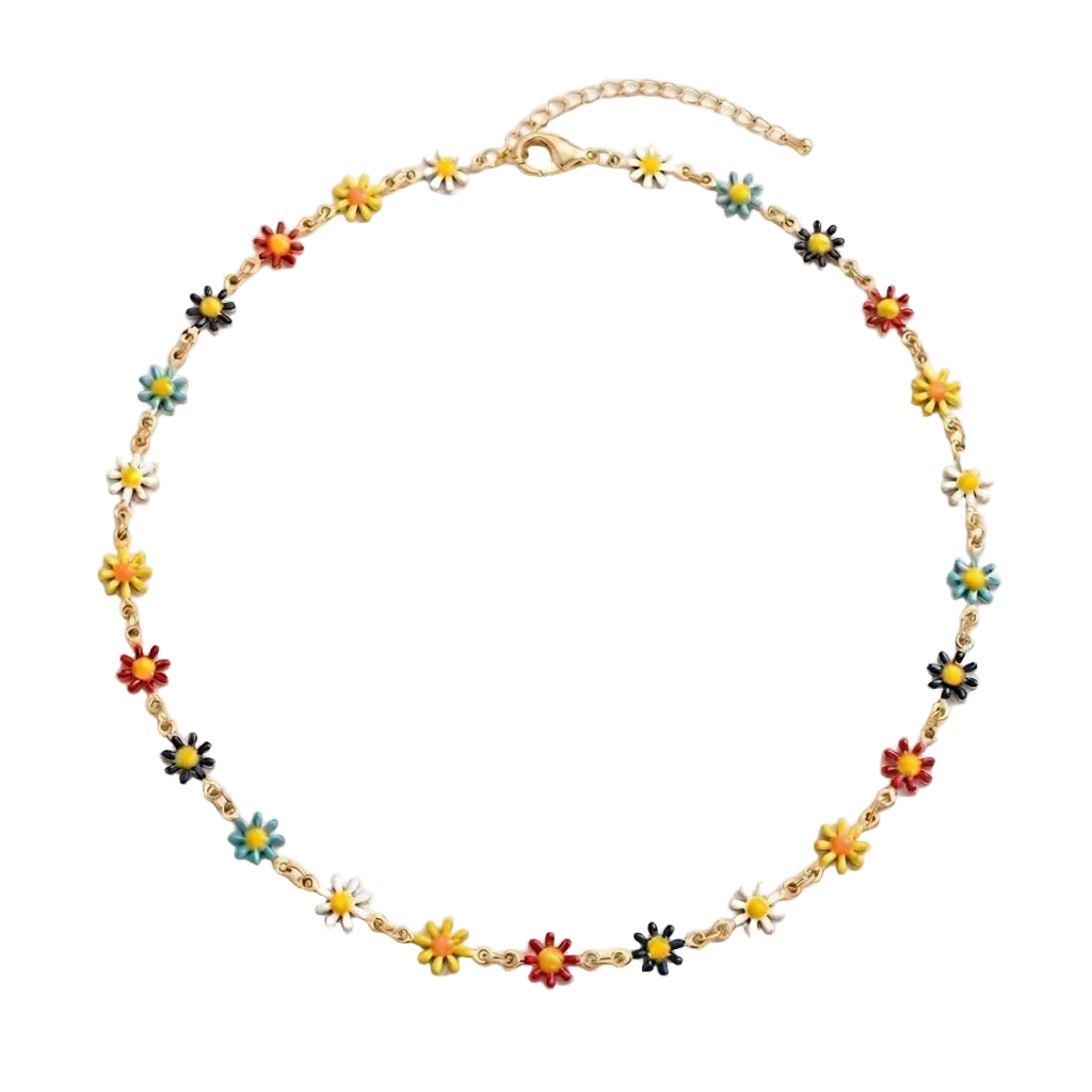 Unisex patchwork daisy collarbone chain necklace