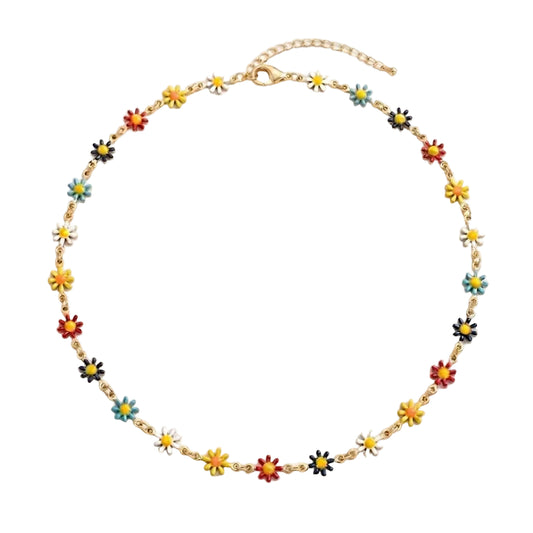 Unisex patchwork daisy collarbone chain necklace
