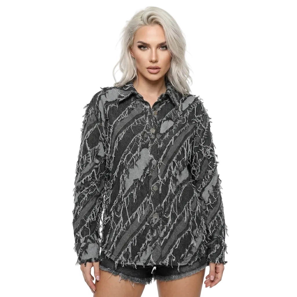 Women's Raw-Edge Patchwork Oversized Denim Jacket