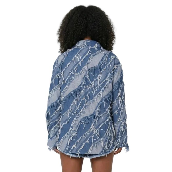 Women's Raw-Edge Patchwork Oversized Denim Jacket
