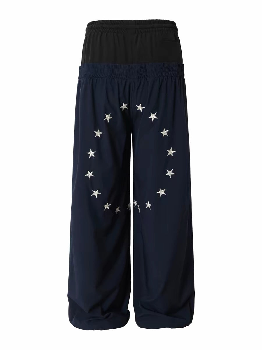 Men's Star Ring Embroidered Double‑Waist Sweatpants