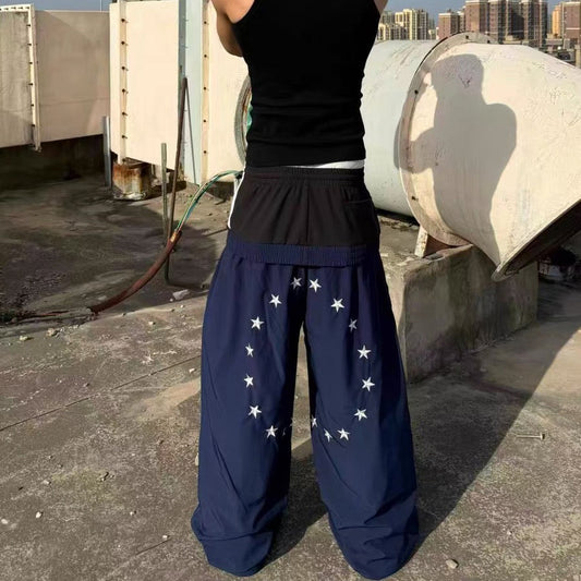 Men's Star Ring Embroidered Double‑Waist Sweatpants