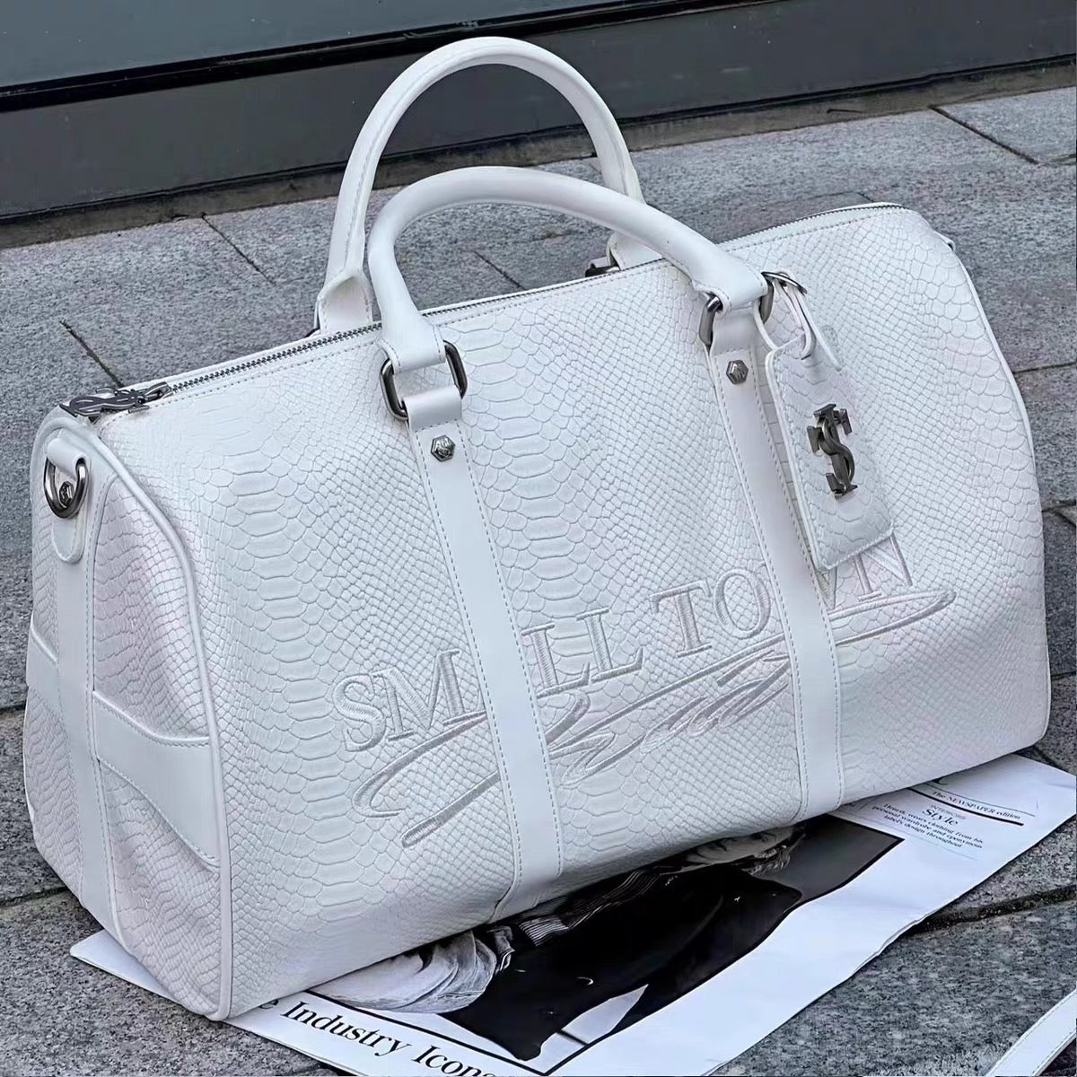 Men's Vintage Python-Embossed Duffle Bag