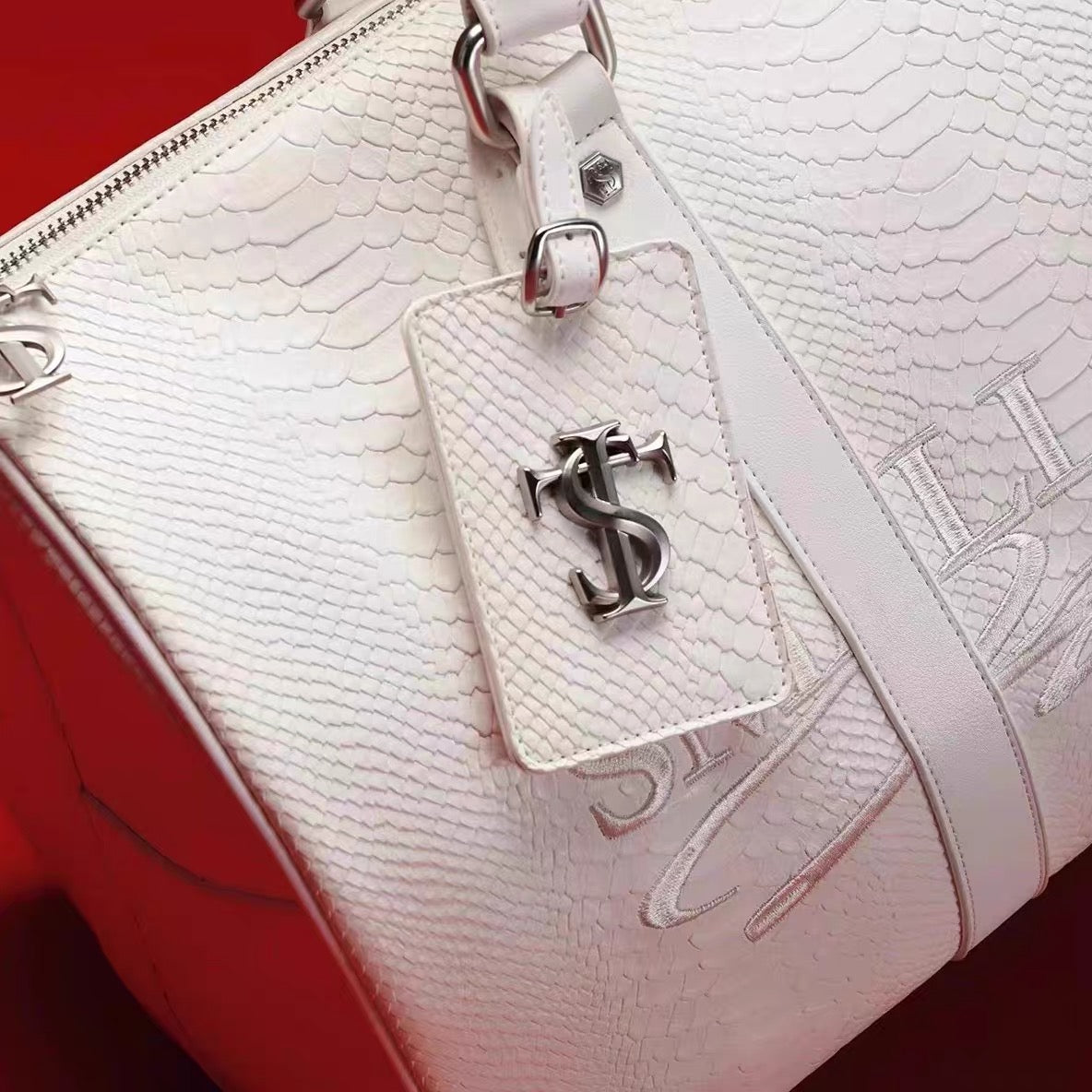 Men's Vintage Python-Embossed Duffle Bag