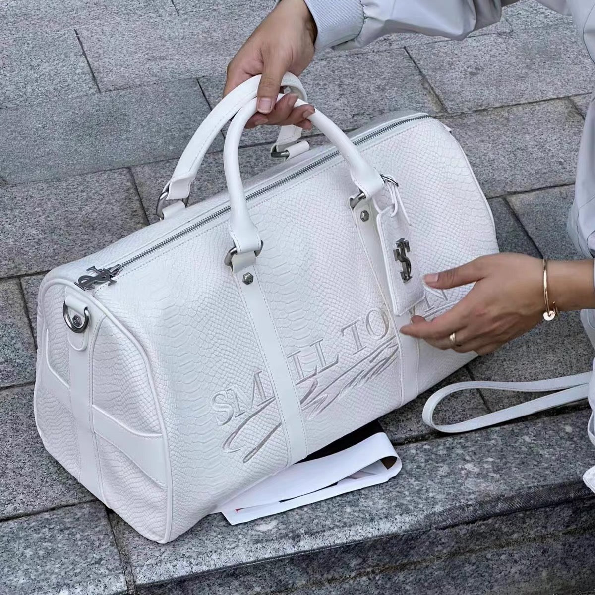 Men's Vintage Python-Embossed Duffle Bag