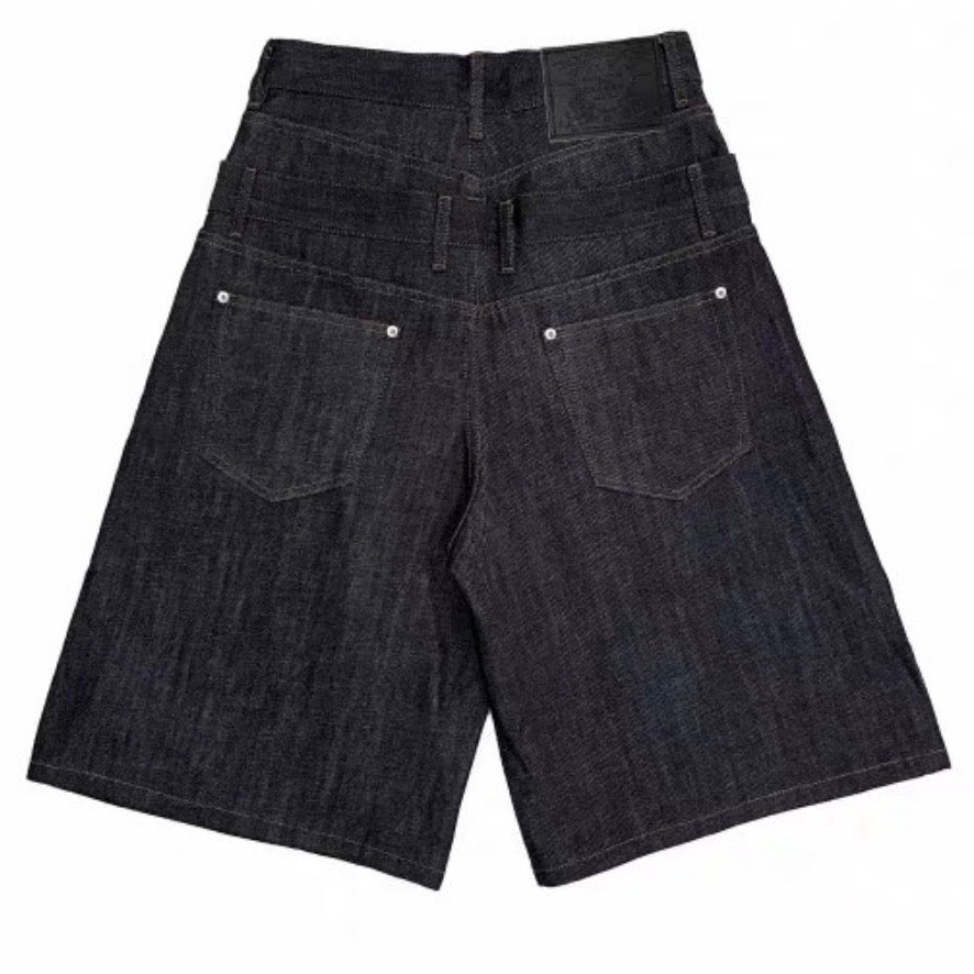 Unisex Double-Waist Layered Denim Shorts