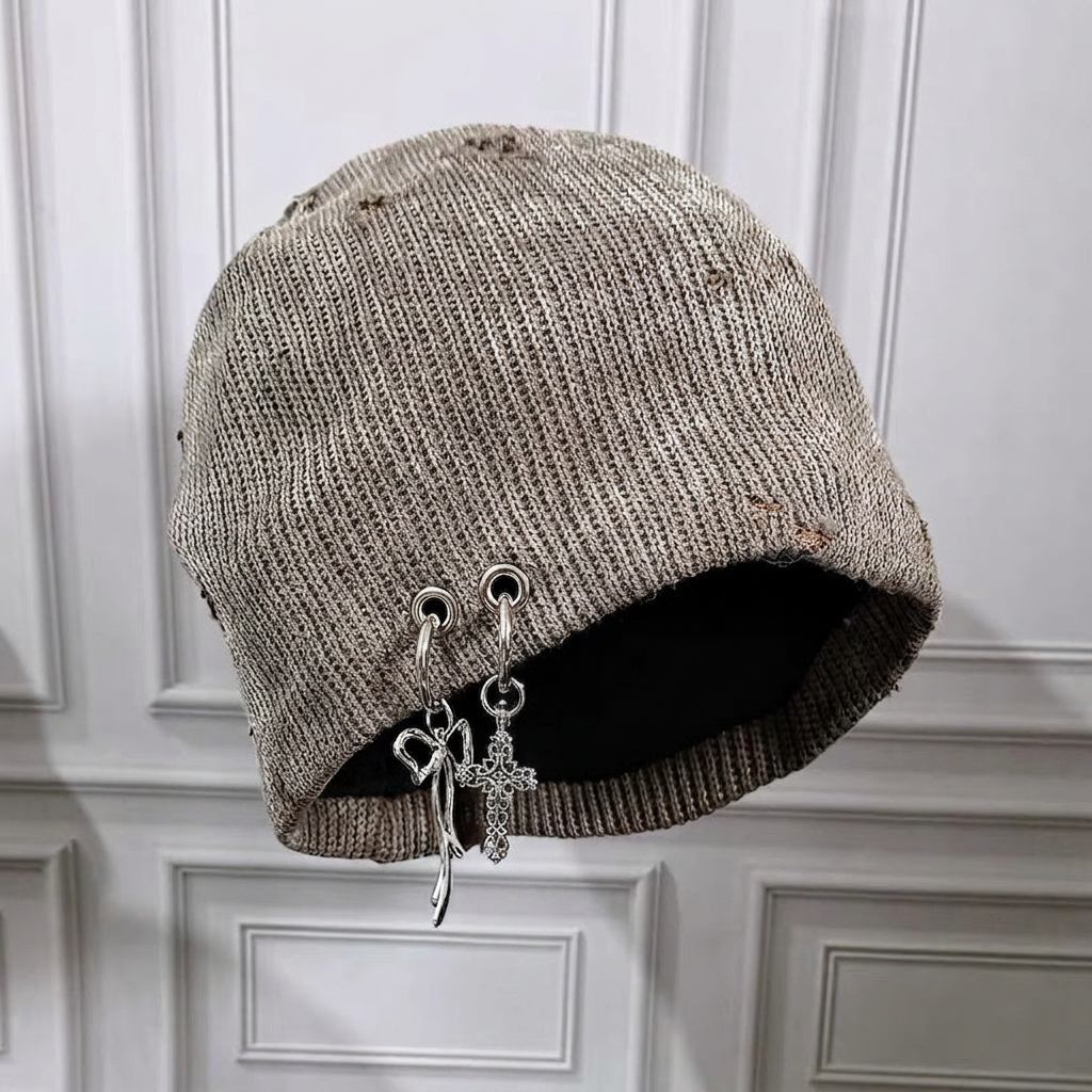 Unisex Y2K Distressed Knit Beanie