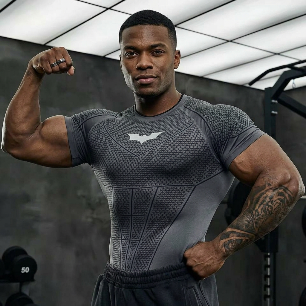 Men's Bat Logo Compression Gym Top