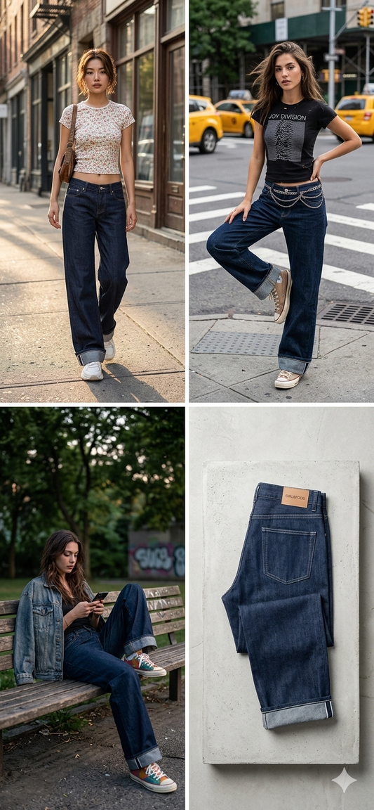 Low-Rise Straight Raw Denim Pants
